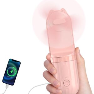 3-in-1 Mini Pocket Fan – USB Rechargeable Fan, Power Bank & Flashlight, 3-Speed Portable Gadget for Travel & Outdoors (Pink)