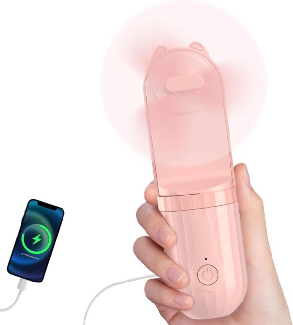 3-in-1 Mini Pocket Fan – USB Rechargeable Fan, Power Bank & Flashlight, 3-Speed Portable Gadget for Travel & Outdoors (Pink)