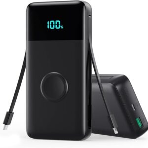 40800mAh Portable Charger with Built-in Cables and Apple Watch Charger – 5-in-1 25W PD Fast Charging Power Bank, QC4.0 USB-C Battery Pack with LED Display – Compatible with iPhone 16/15/14/13/12, Android & Apple Watch
