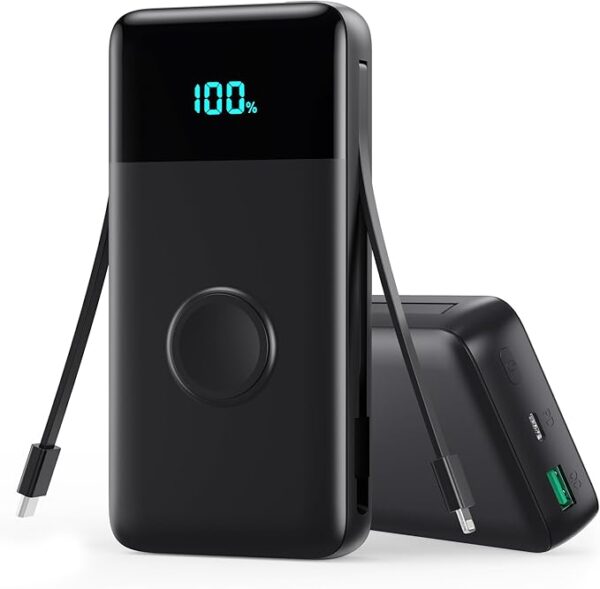 40800mAh Portable Charger with Built-in Cables and Apple Watch Charger – 5-in-1 25W PD Fast Charging Power Bank, QC4.0 USB-C Battery Pack with LED Display – Compatible with iPhone 16/15/14/13/12, Android & Apple Watch