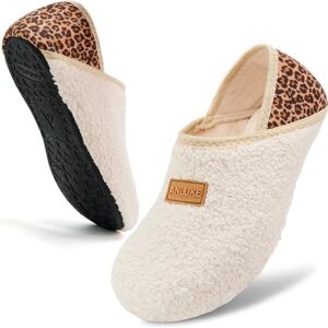 ANLUKE Fuzzy Slipper Socks for Women & Men – Soft Indoor/Outdoor House Shoes with Non-Slip Rubber Sole – Cozy Lightweight Faux Fur Slip-On Warm Slippers