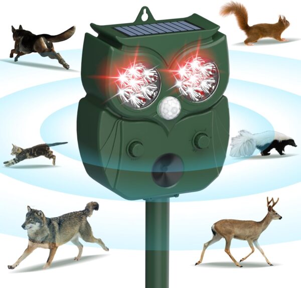 Solar Ultrasonic Animal Repellent - Waterproof Motion Sensor for Raccoons, Dogs, Deer & More