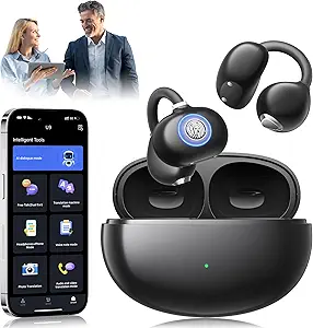 Open-Ear AI Translation Earbuds – Real-Time Translation in 163 Languages & Accents | 3-in-1 Wireless Bluetooth Headphones with Charging Case | Hi-Fi Stereo Sound, Deep Bass | Ideal for Sports & Travel
