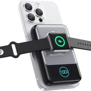 3-in-1 Magnetic Portable Charger for iPhone – 10800mAh Qi2 Wireless Power Bank with Built-in Apple Watch Charger, 15W MagSafe-Compatible Charging, 30W USB-C PD Fast Charging & LCD Display – Compatible with iPhone 16/15/14/13/12 Series and Apple Watch