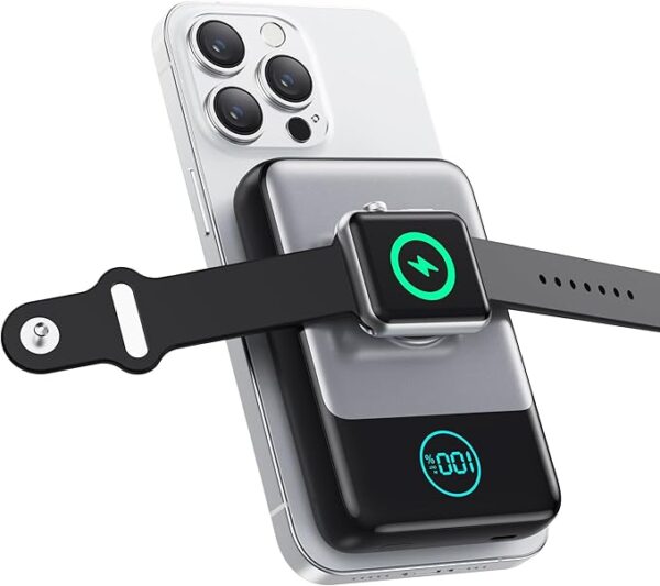 3-in-1 Magnetic Portable Charger for iPhone – 10800mAh Qi2 Wireless Power Bank with Built-in Apple Watch Charger, 15W MagSafe-Compatible Charging, 30W USB-C PD Fast Charging & LCD Display – Compatible with iPhone 16/15/14/13/12 Series and Apple Watch